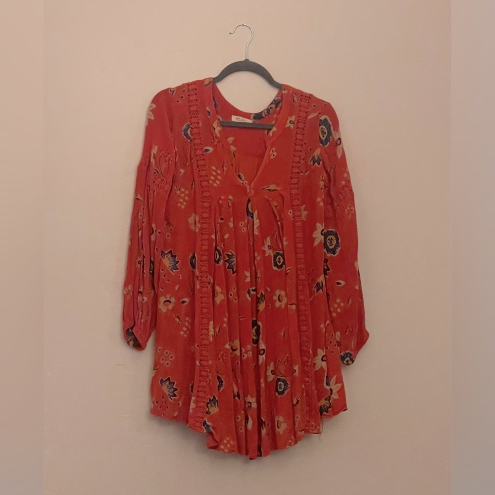 red tunic style dress boho long sleeve